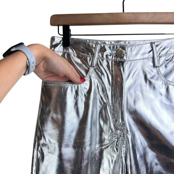 AMYLYNN NWT  Womens Lupe Silvery Metallic Straight Leg High Rise Trouser Pants - Picture 9 of 10